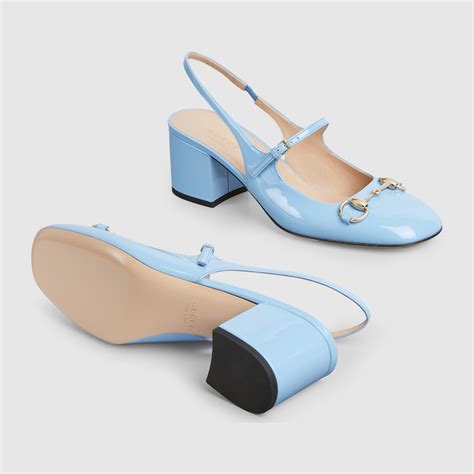 Women's Horsebit pump in light blue patent leather